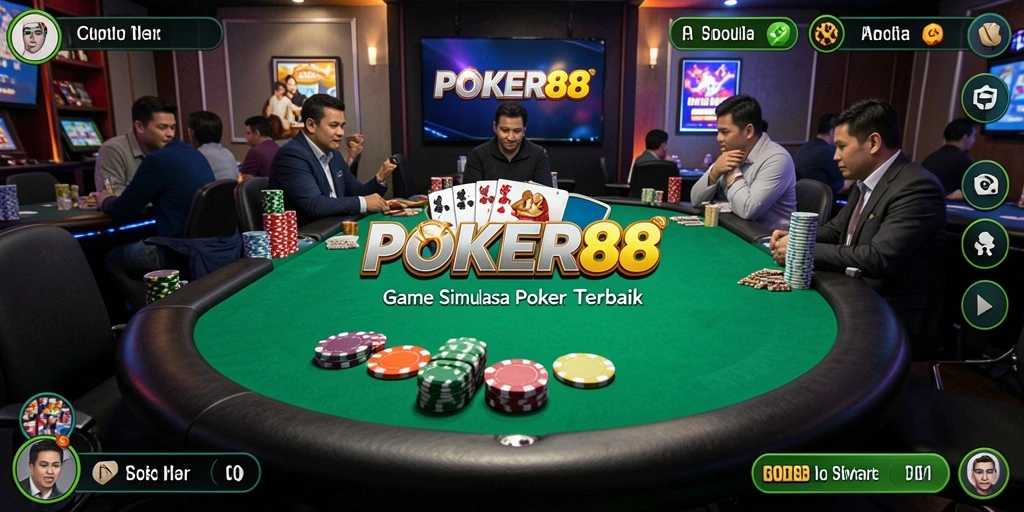 Gameplay menegangkan dalam POKER88 dengan pemain bersaing di meja poker.