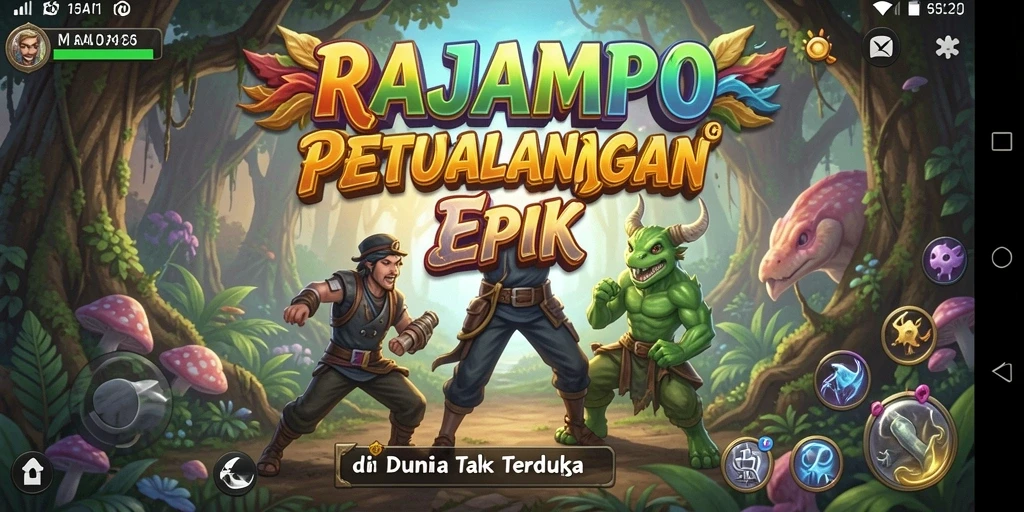 Screenshot gameplay RAJAMPO menampilkan momen petualangan yang mendebarkan.