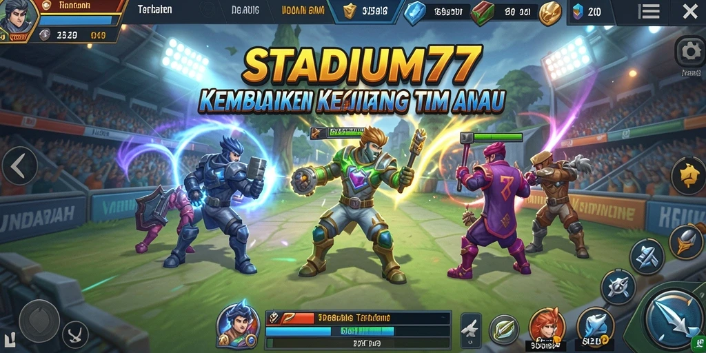 Screenshot utama STADIUM77 menampilkan momen seru gameplay SLG.