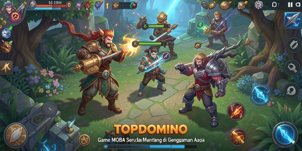 Gameplay seru dari TOPDOMINO dalam pertempuran MOBA.